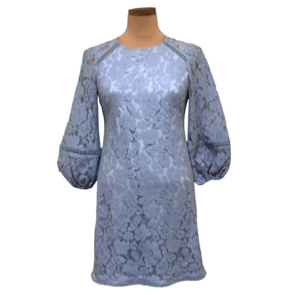 Vince Camuto Dress Size 10 Pastel Powder Blue Floral Guipure Lace Puff Sleeve